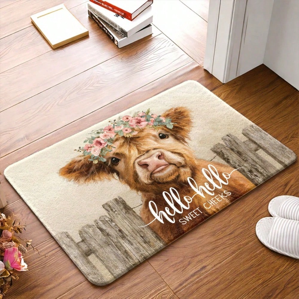 1PC, Cute Highland Cow with Fl - Cow Mat Rubber のレビューと価格