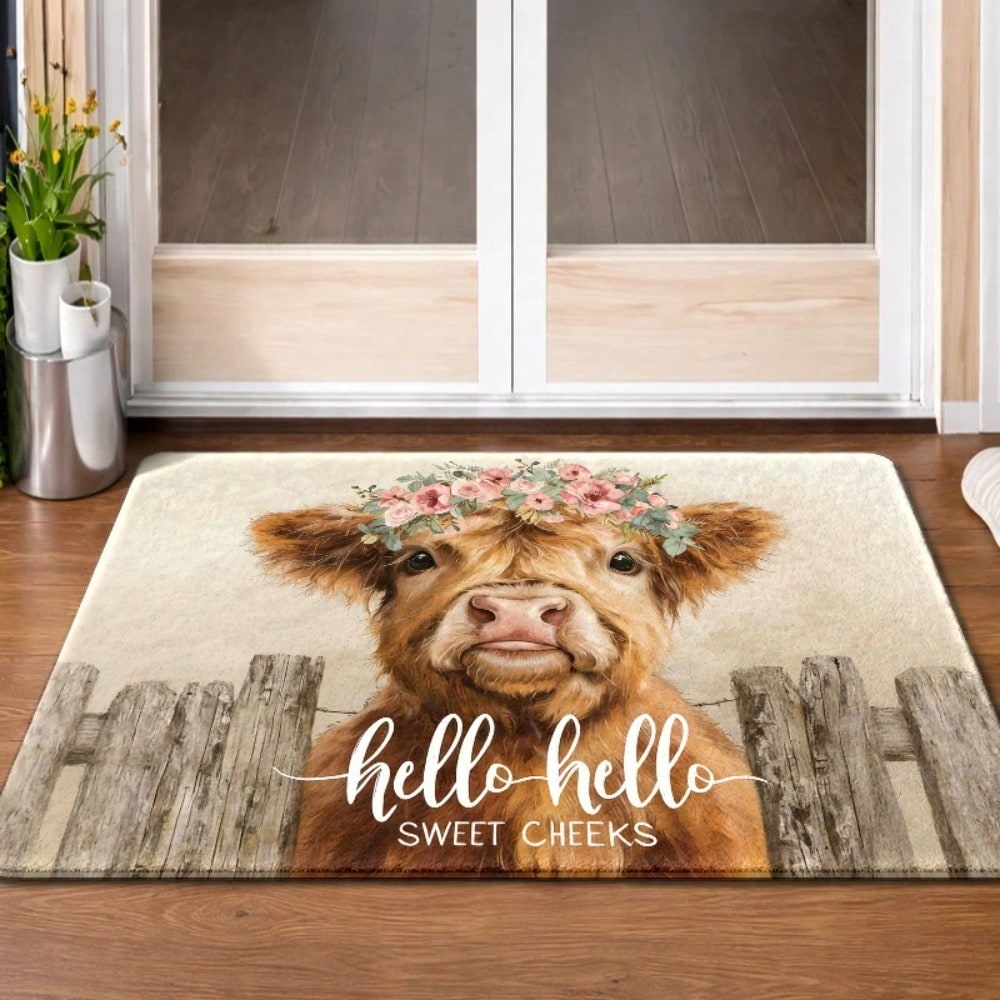 1PC, Cute Highland Cow with Fl - Cow Mat Rubber のレビューと価格