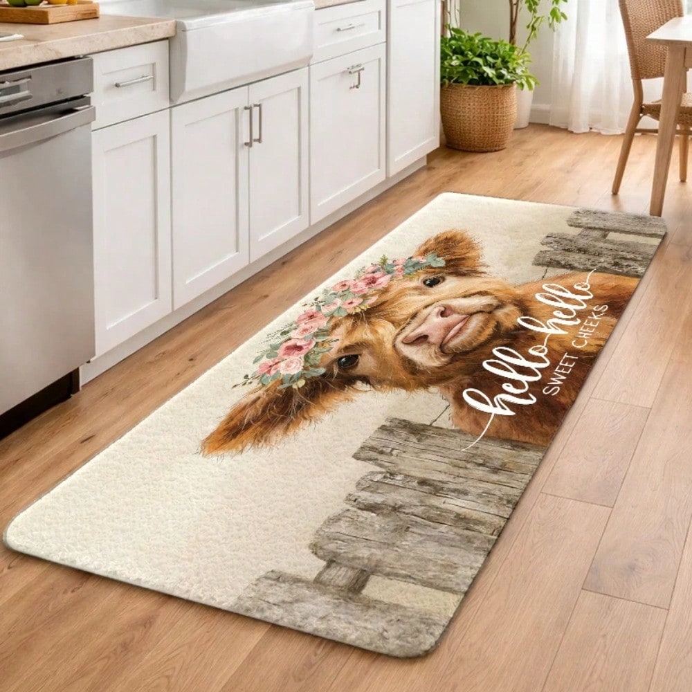 1PC, Cute Highland Cow with Fl - Cow Mat Rubber のレビューと価格