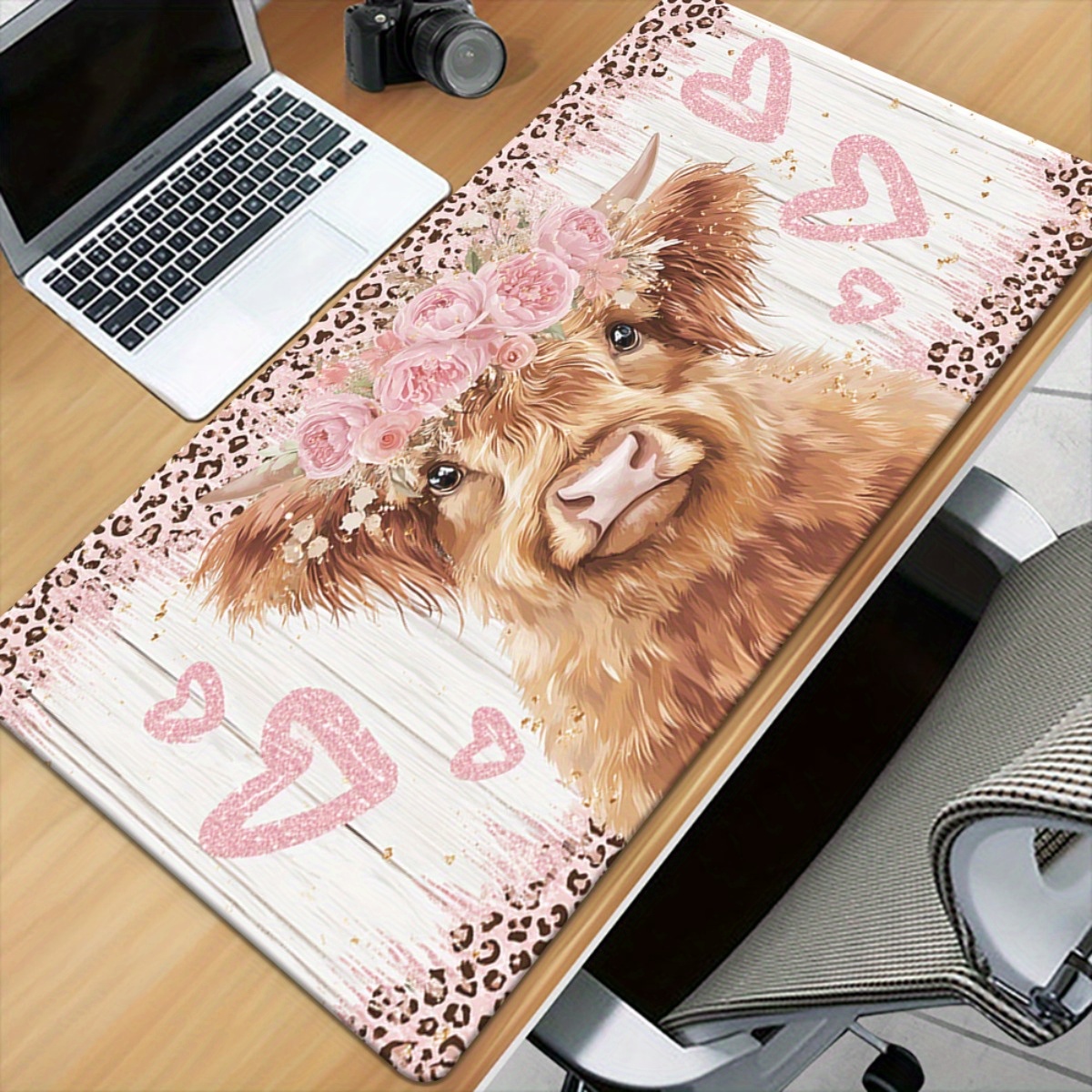 Highland Cow Desk Mat Pink Flo - Cow Mat Rubber のレビューと価格