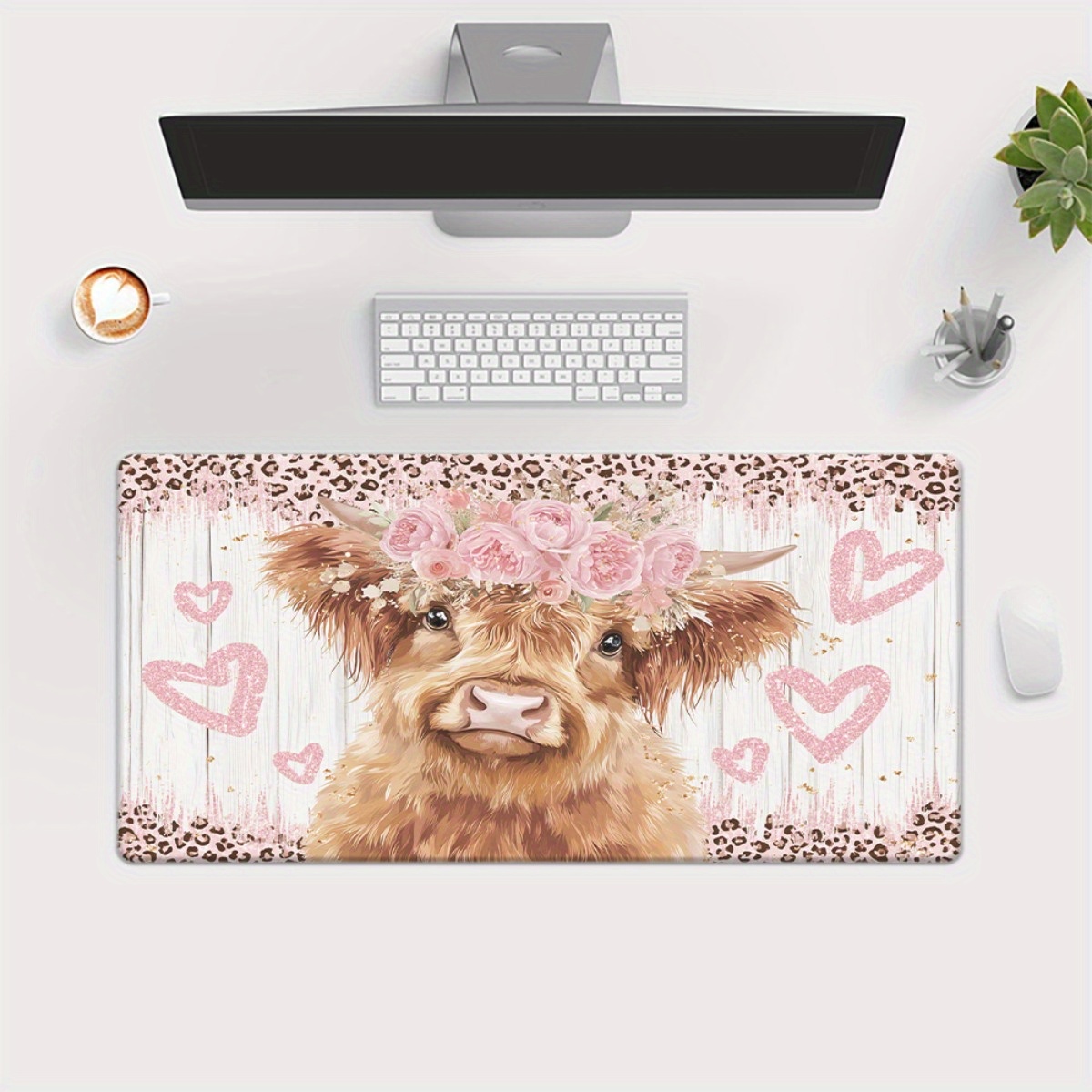 Highland Cow Desk Mat Pink Flo - Cow Mat Rubber のレビューと価格
