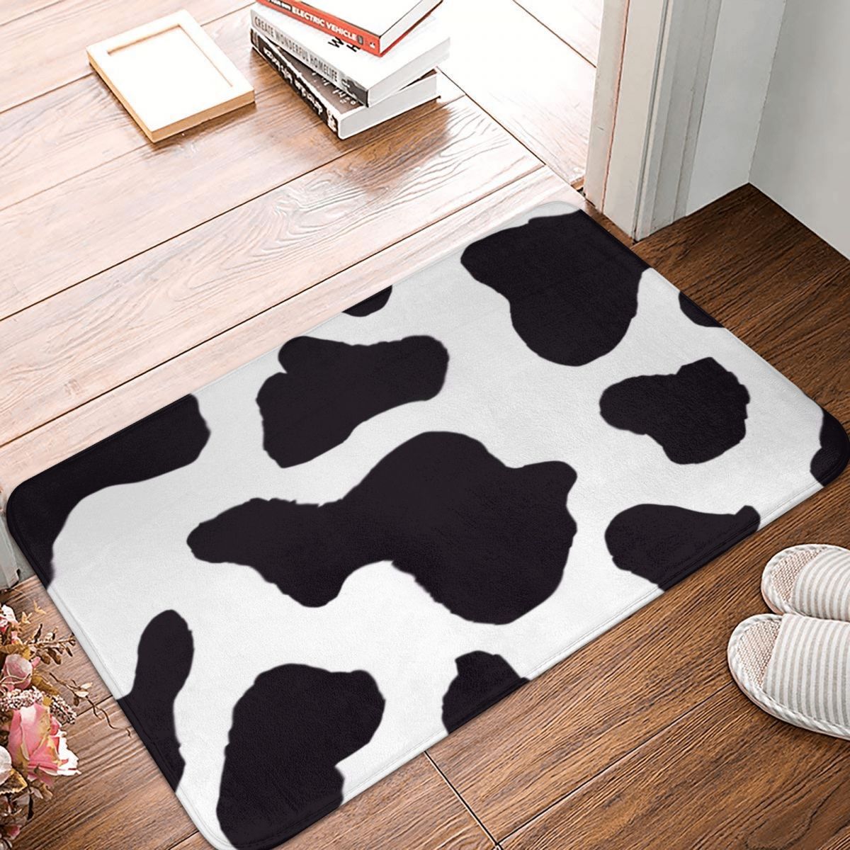 Cow Print Bath Mat Black Anima - Cow Mat Rubber のレビューと価格