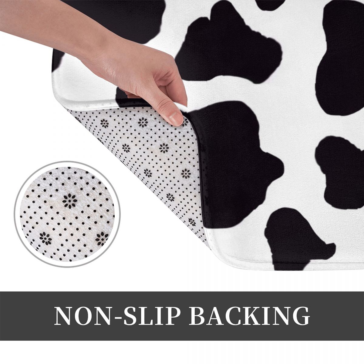 Cow Print Bath Mat Black Anima - Cow Mat Rubber のレビューと価格