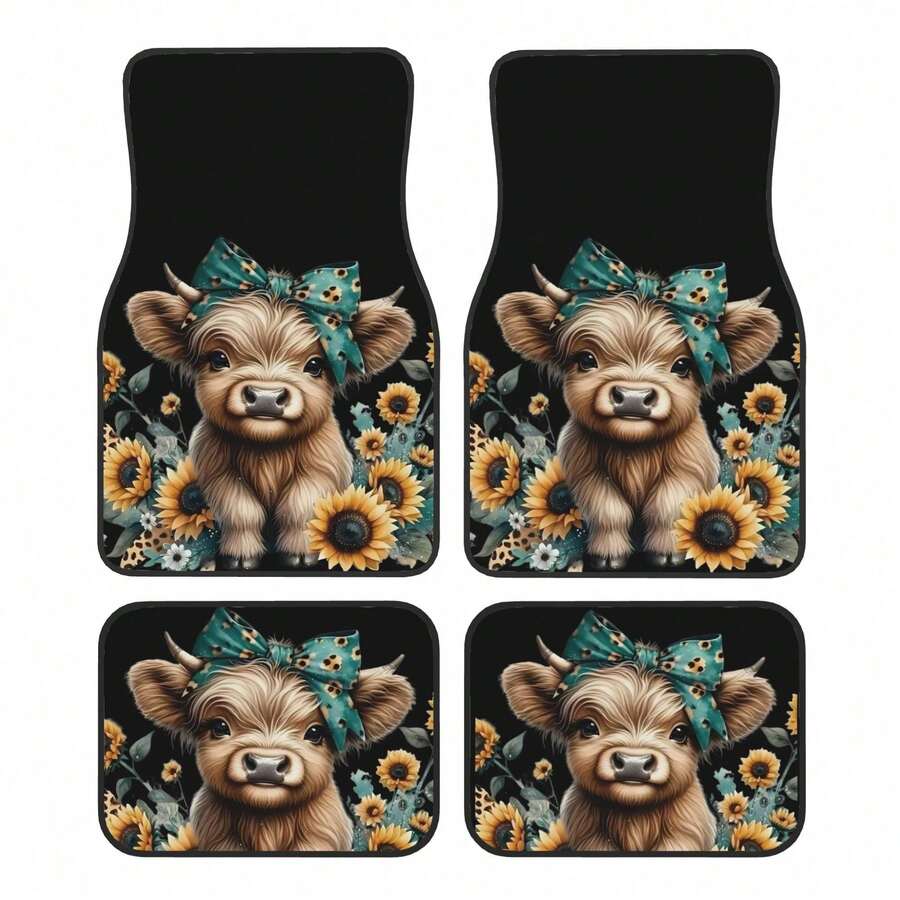 4-Piece Highland Cow Car Floor - Cow Mat Rubber のレビューと価格