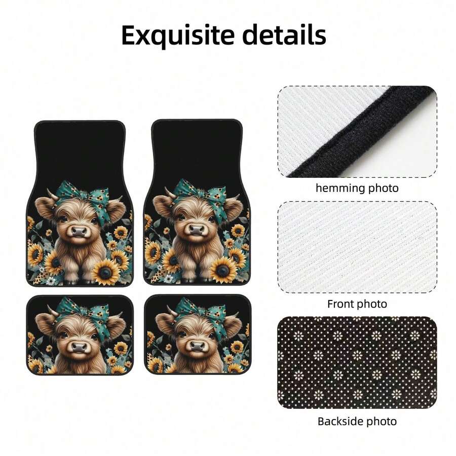 4-Piece Highland Cow Car Floor - Cow Mat Rubber のレビューと価格