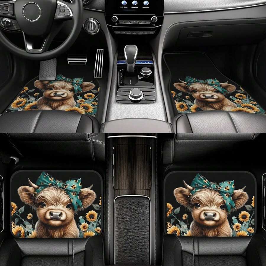 4-Piece Highland Cow Car Floor - Cow Mat Rubber のレビューと価格