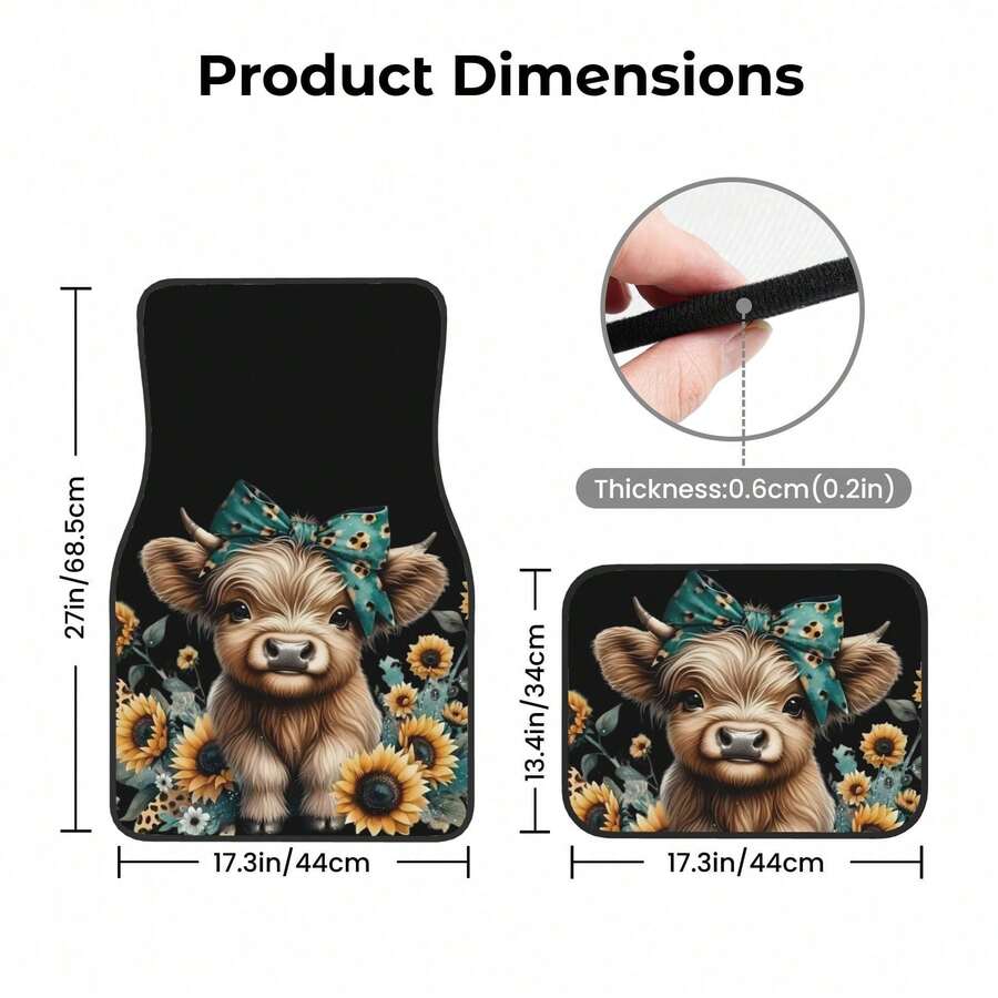 4-Piece Highland Cow Car Floor - Cow Mat Rubber のレビューと価格