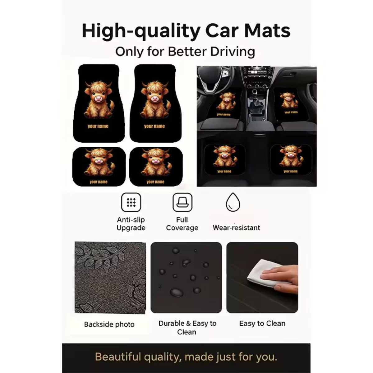 Universal 4 Pcs Car Floor Mats - Cow Mat Rubber のレビューと価格