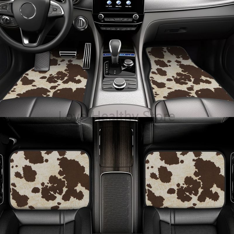 Cow Car Floor Mats Set of 4 Br - Cow Mat Rubber のレビューと価格
